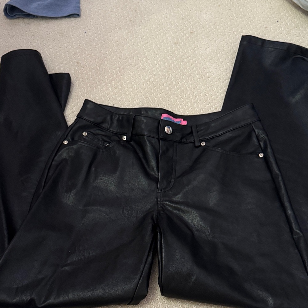 Edikted Black Leather Straight Leg Baggy Pants